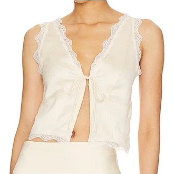 Camila Coelho Tops - Camila Coelho Ivory Lace-Trim Tie-Front Camisole Top